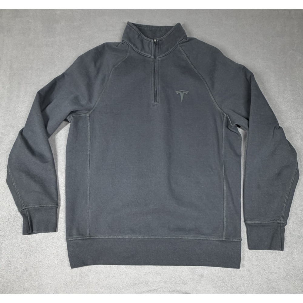 Tesla Pullover Sweater Mens Small  Black Knit Long Sleeve Casual Quarter Zip